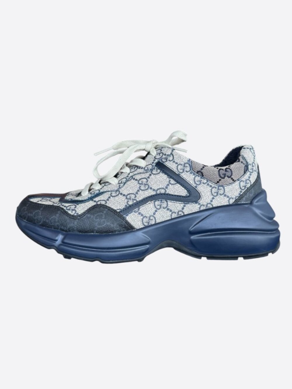 Gucci Beige & Navy GG Monogram Rython Sneakers - Picture 3 of 9